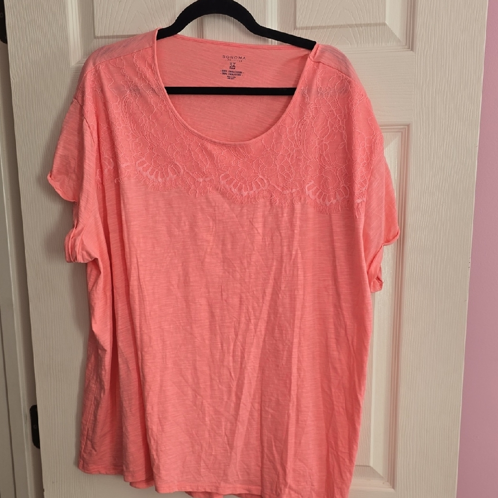 Sonoma Coral Short Sleeve Lace Top‎